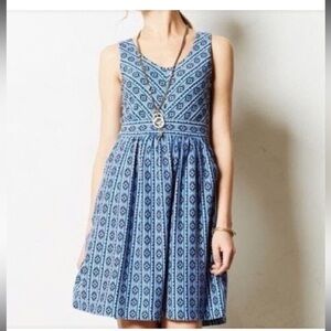 Anthropologie Maeve Southwestern Print ALine Blue & White Sleeveless Dress Sz2